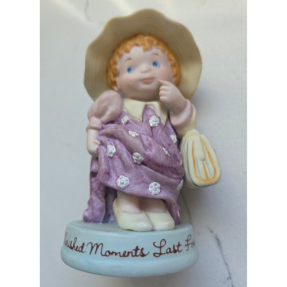 Cherished Moments Porcelain Figurine Girl with Hat Purse‎ Avon Vintage 1983